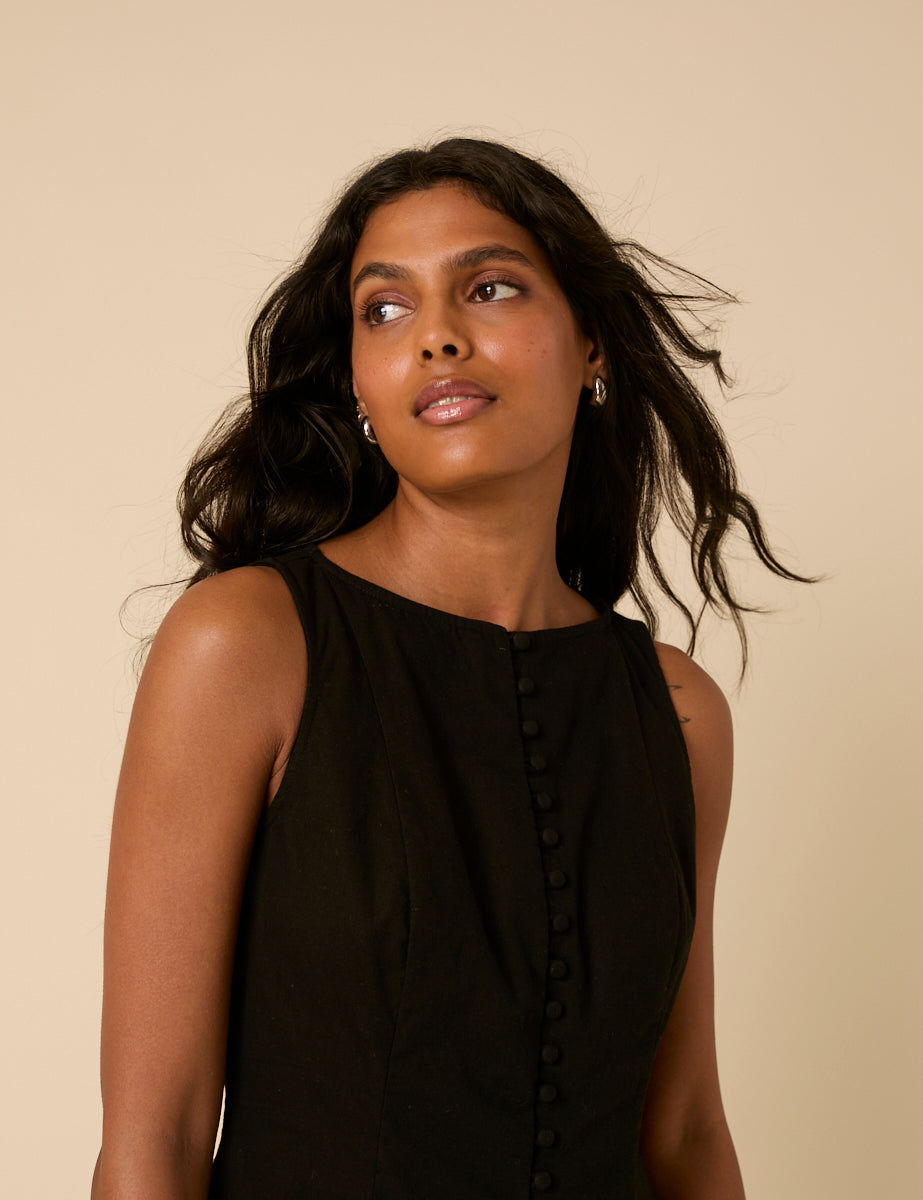 Black Claudia Drop Waist Mini Dress