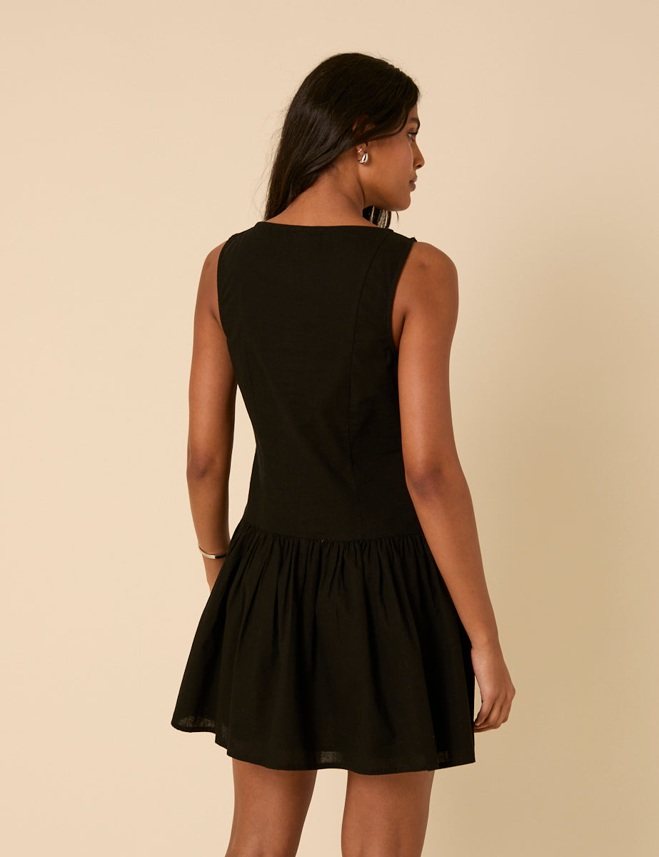 Black Claudia Drop Waist Mini Dress