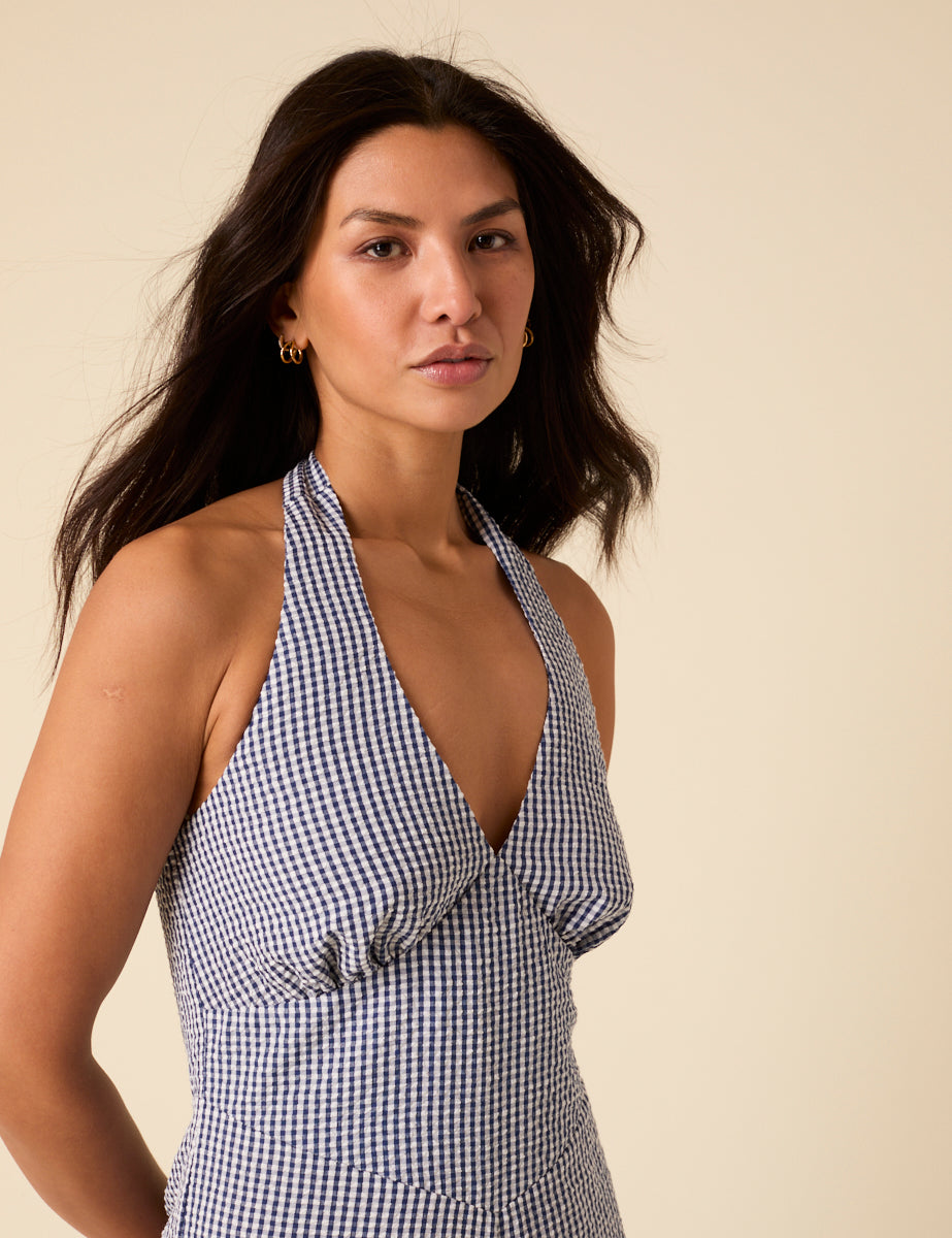 Blue Gingham Halterneck Jumpsuit