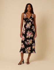 Black Floral Abbey Midi Dress