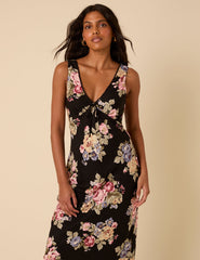 Black Floral Abbey Midi Dress