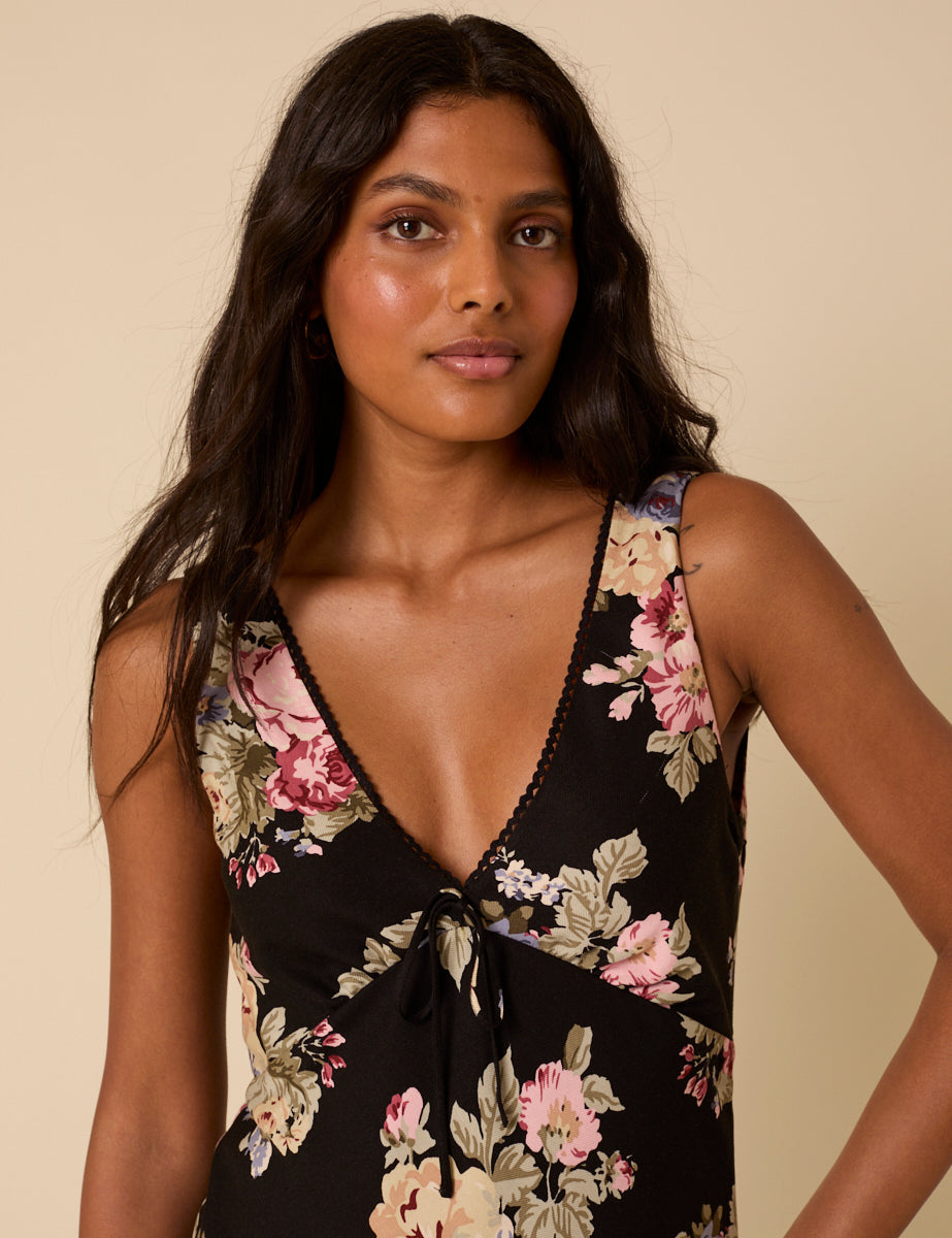 Black Floral Abbey Midi Dress