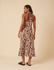 Zebra Print Halter Neck Anna Midi Dress