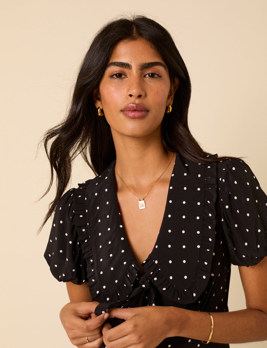 Black Polka Dot Puff Sleeve Mini Dress