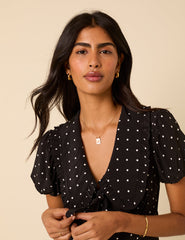 Black Polka Dot Puff Sleeve Mini Dress