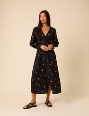 Black Floral Embroidered Shannon Midi Dress