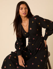 Black Floral Embroidered Shannon Midi Dress