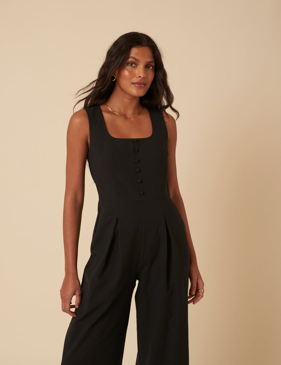 Black Tailored Scoop Neck Jumpsuit