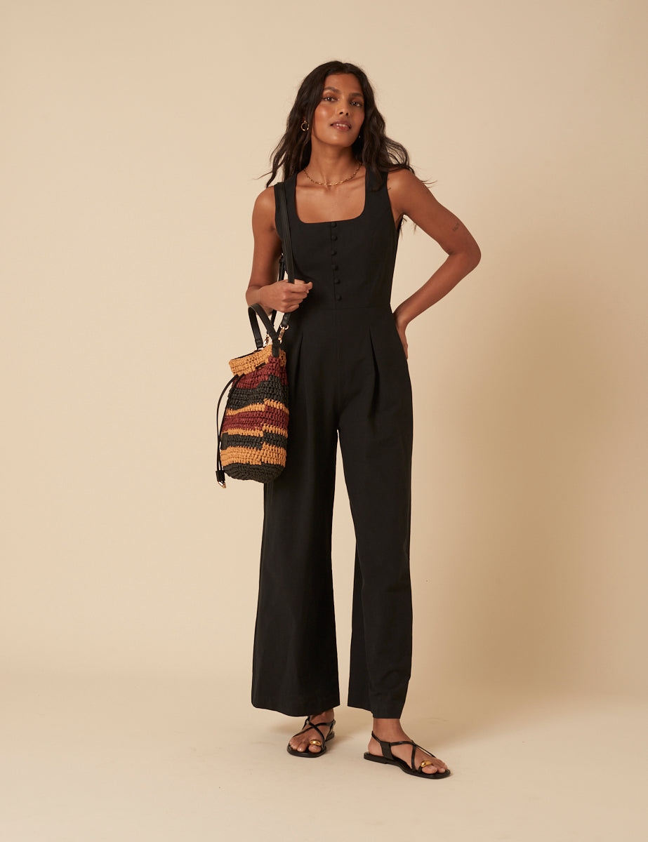 Black Tailored Scoop Neck Jumpsuit