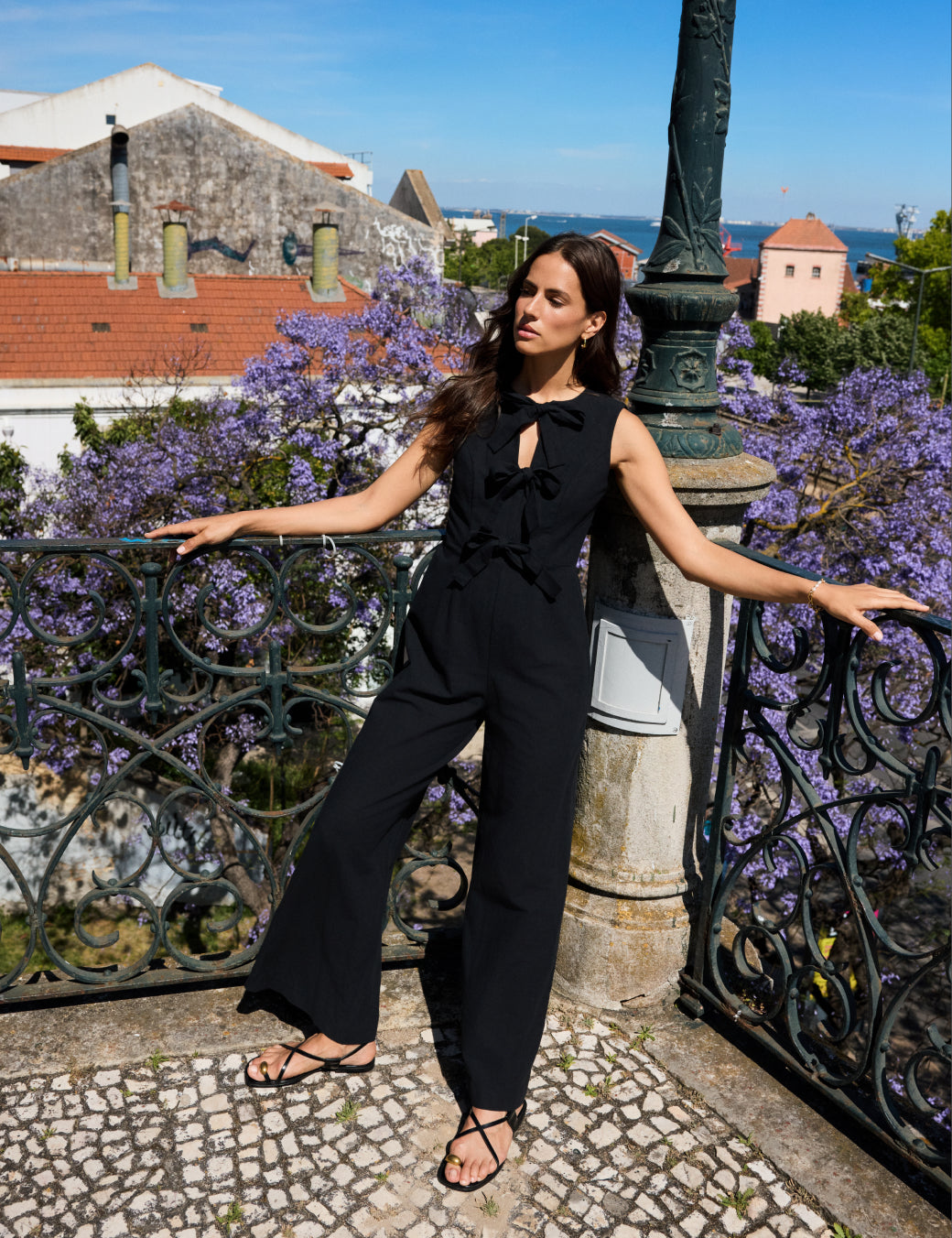 Black Bow Front Bertha Jumpsuit