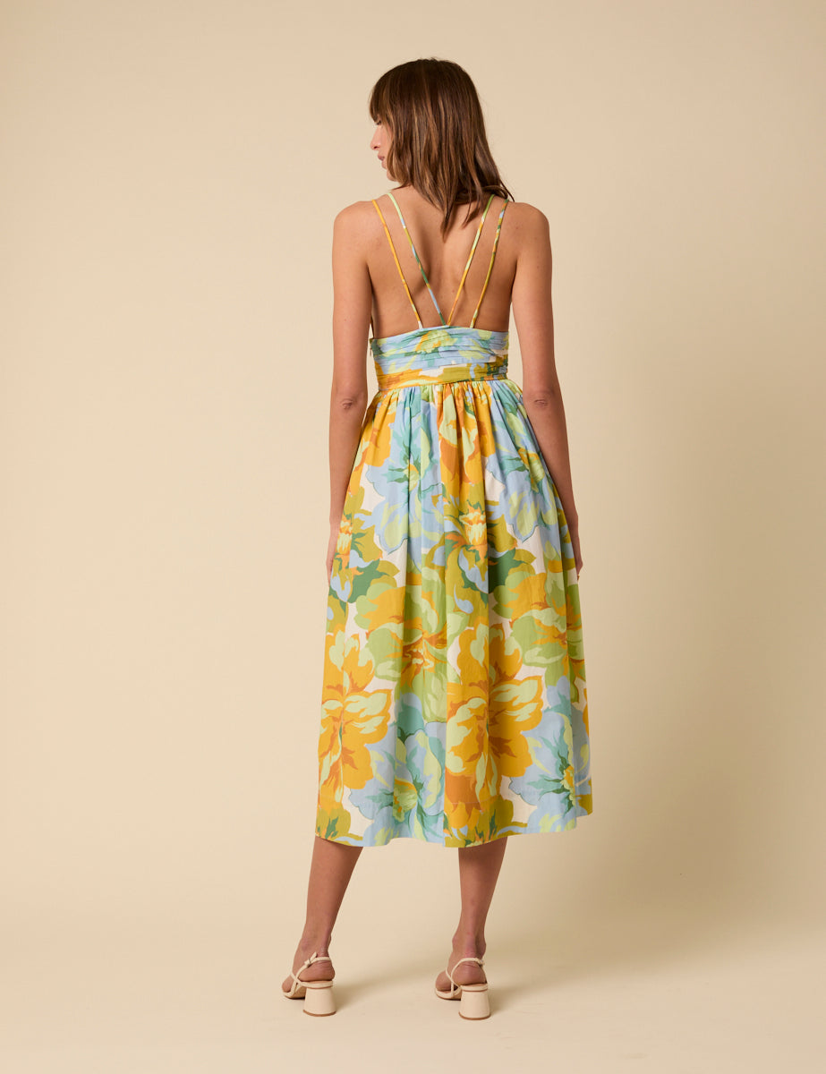 Yellow And Blue Floral Dua Midi Dress
