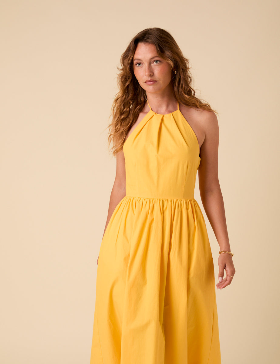 Yellow Halterneck Amber Midi Dress