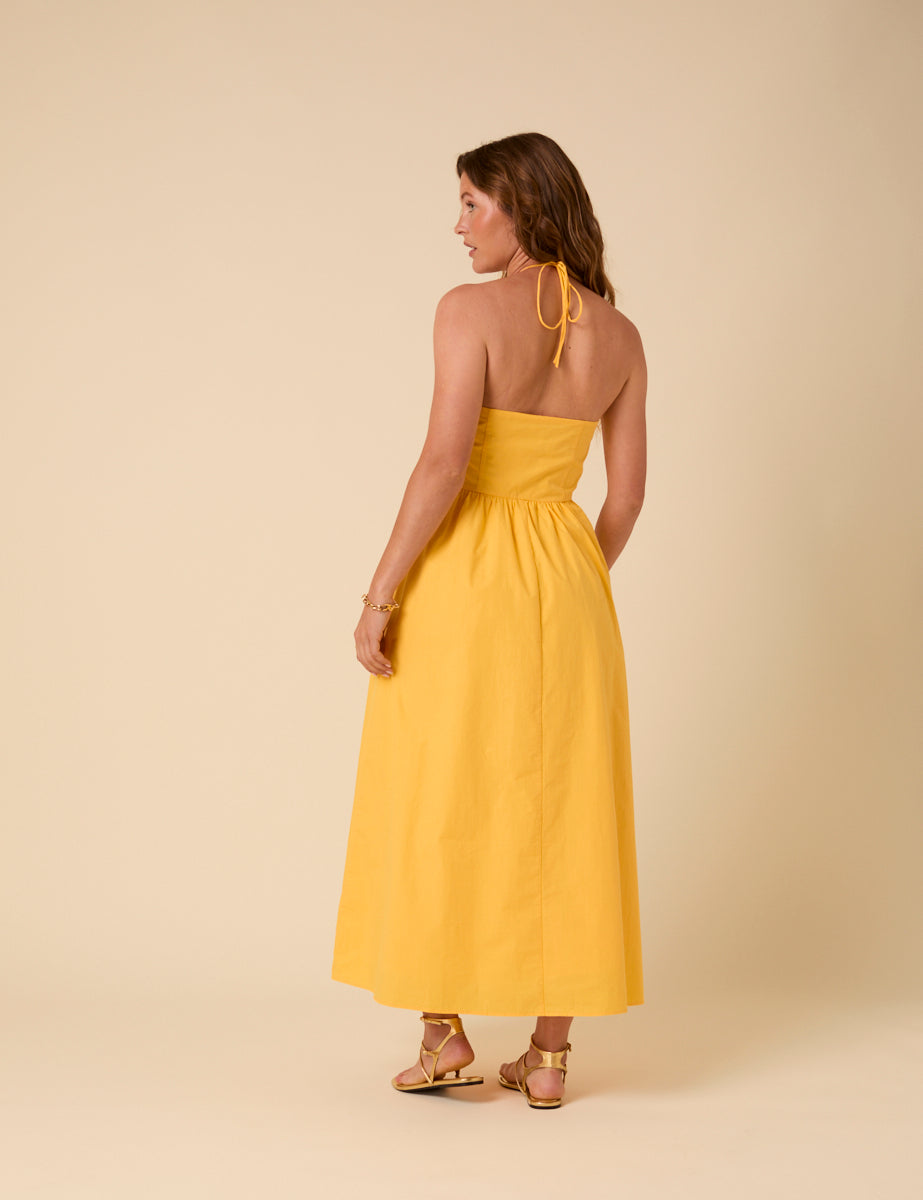 Yellow Halterneck Amber Midi Dress