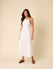 White Halterneck Amber Midi Dress
