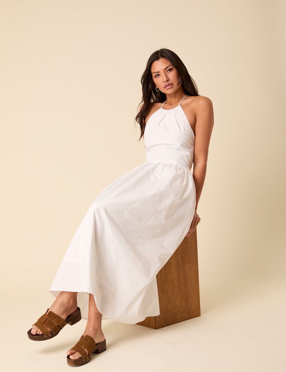 White Halterneck Amber Midi Dress
