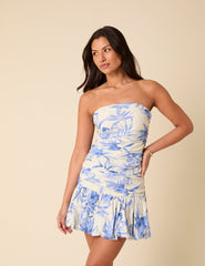 Cream Floral Briony Bubble Hem Mini Dress