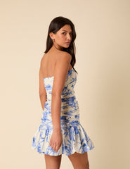 Cream Floral Briony Bubble Hem Mini Dress