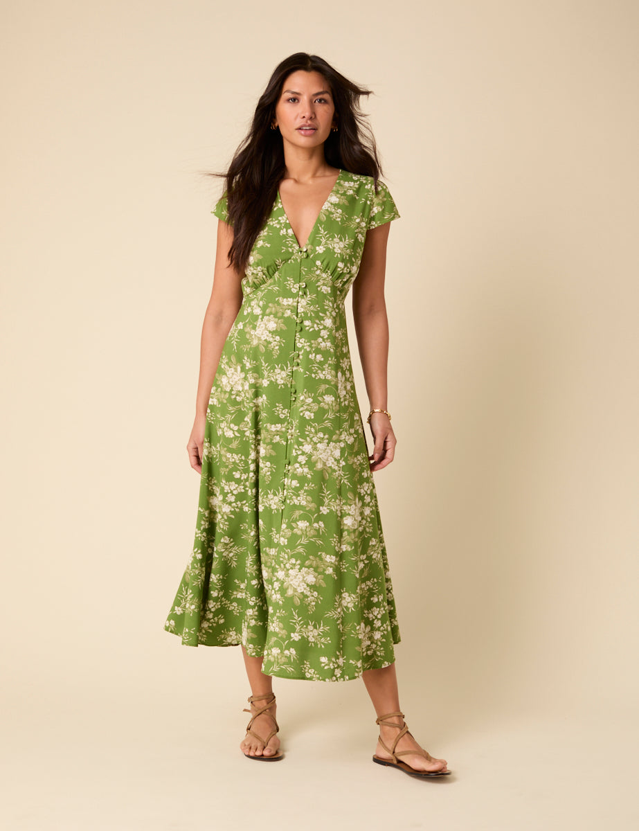 Green Floral Avery Midi Dress