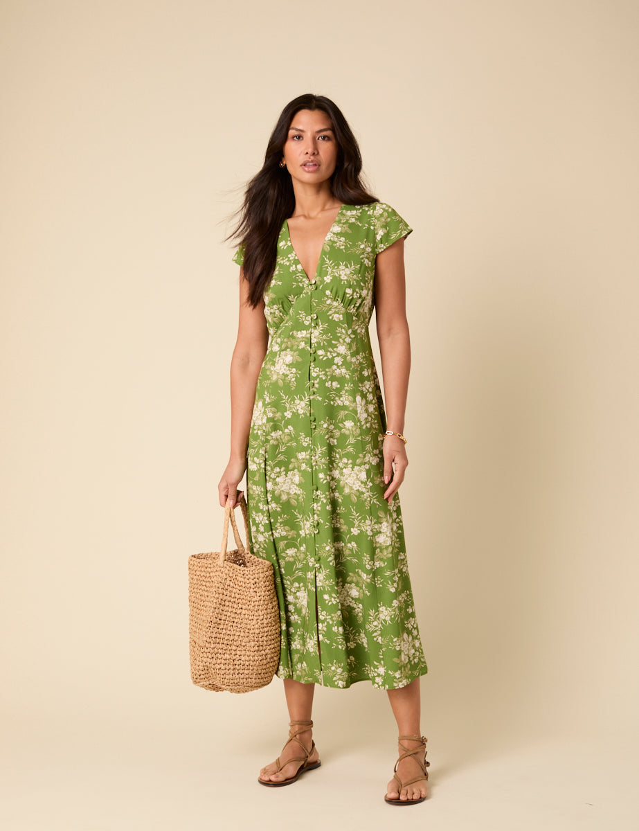 Green Floral Avery Midi Dress