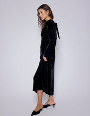 Black Velvet Long Sleeve Josie Midi Dress