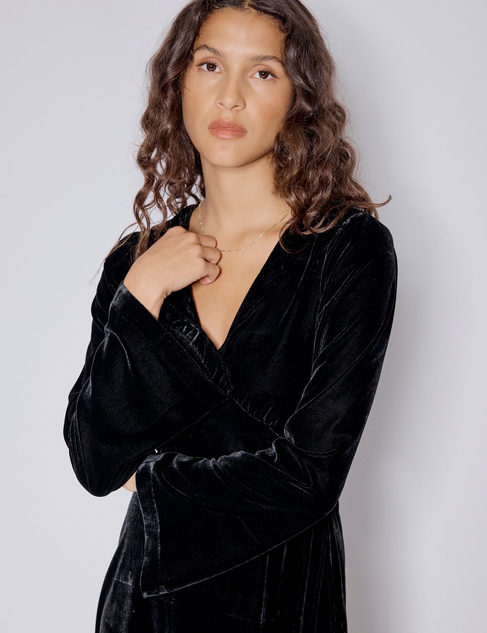 Black Velvet Long Sleeve Josie Midi Dress