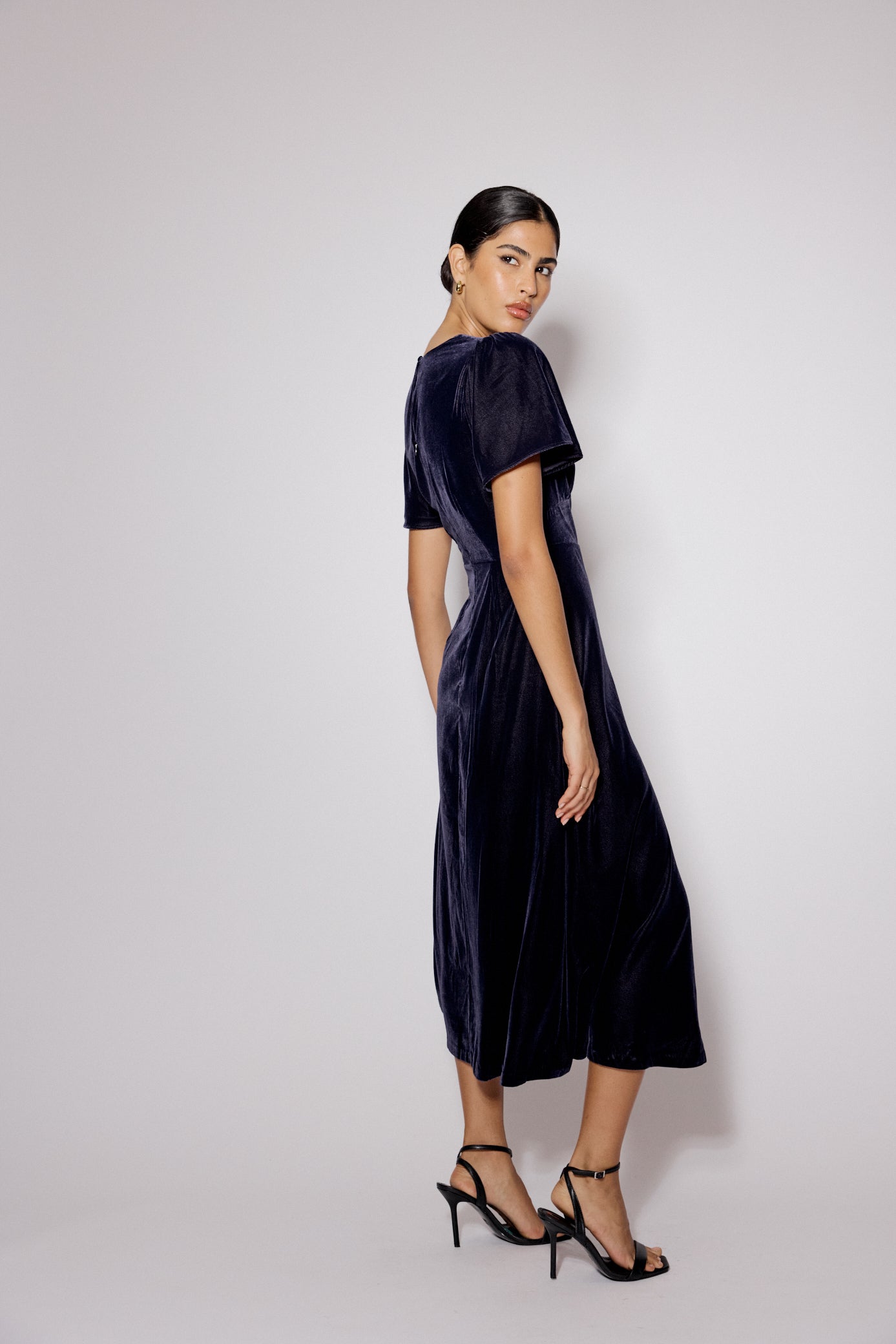 Navy Velvet A-Line Allegra Midi Dress