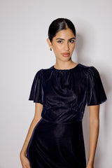 Navy Velvet A-Line Allegra Midi Dress