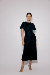 Dark Green Velvet A-Line Allegra Midi Dress