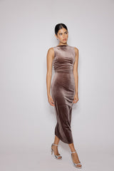 Brown Velvet Margot Midi Dress