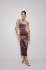 Brown Velvet Margot Midi Dress