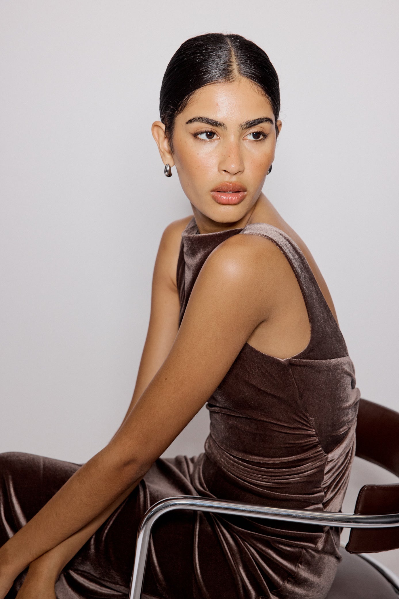 Brown Velvet Margot Midi Dress