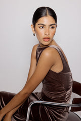 Brown Velvet Margot Midi Dress