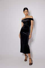 Black Off Shoulder Velvet Pippa Maxi Dress