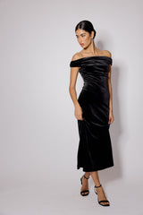 Black Off Shoulder Velvet Pippa Maxi Dress