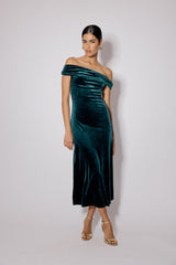 Green Off Shoulder Velvet Pippa Maxi Dress