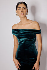 Green Off Shoulder Velvet Pippa Maxi Dress