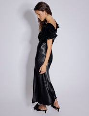Black Velvet & Satin Mix Lola Midi Dress