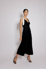 Black Velvet Bow Shoulder Lenka Midi Dress