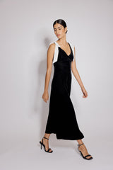 Black Velvet Bow Shoulder Lenka Midi Dress