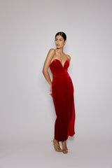 Red Sweetheart Bandeau Velvet Nola Midi Dress