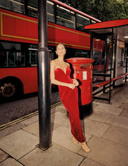 Red Sweetheart Bandeau Velvet Nola Midi Dress