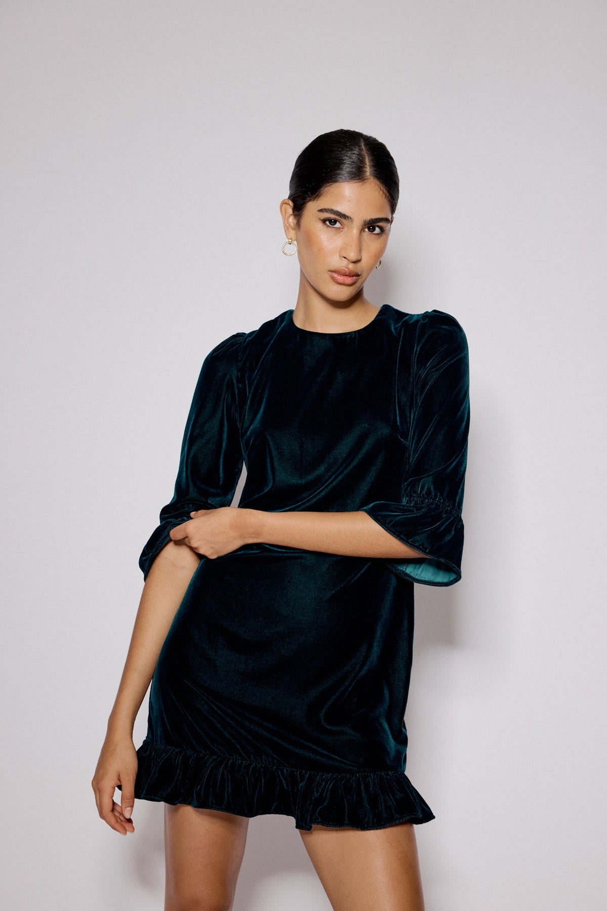 Dark Green Velvet Fleur Mini Dress