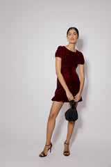 Burgundy Velvet Frill Hem Cosmo Mini Dress