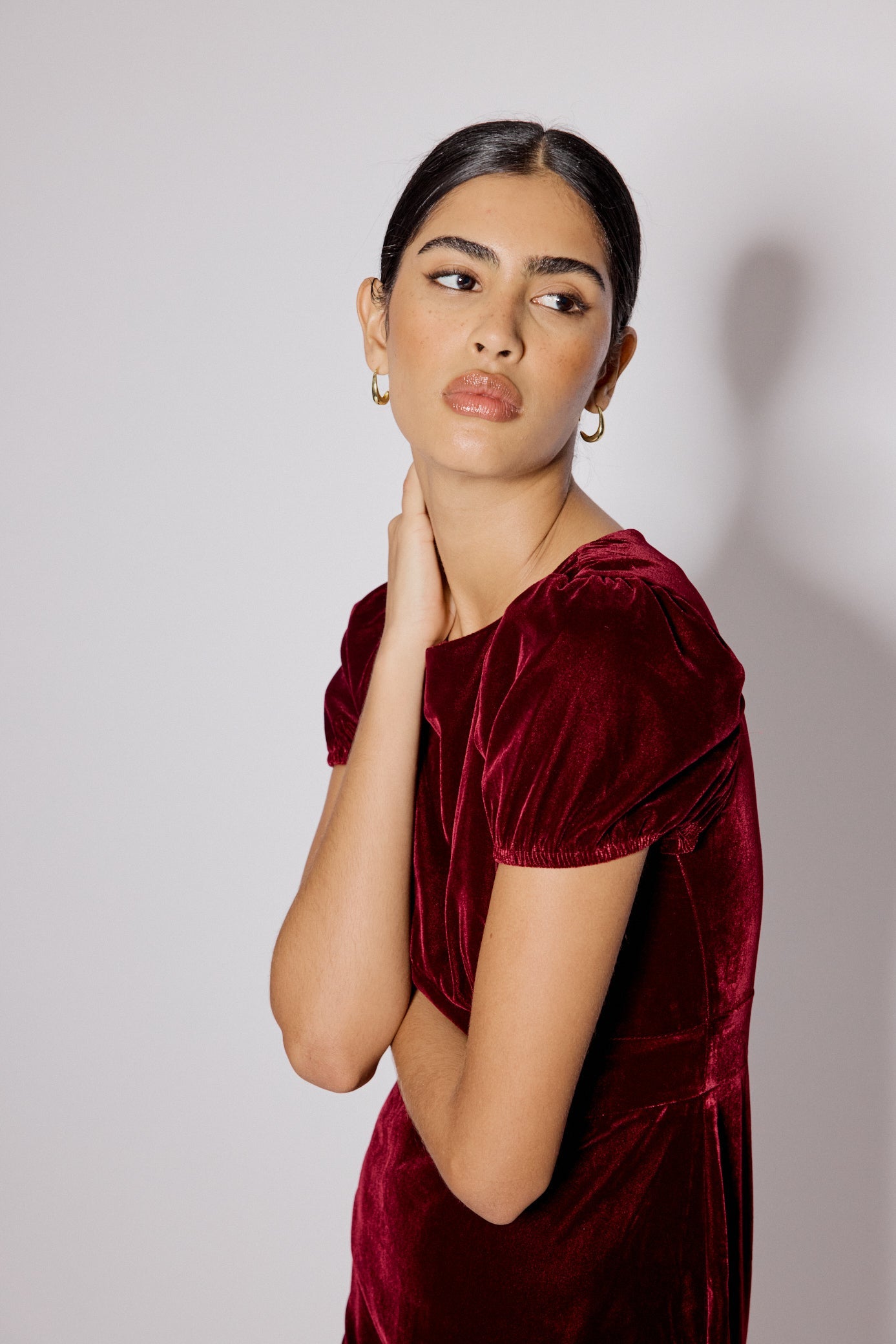 Burgundy Velvet Frill Hem Cosmo Mini Dress