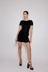 Black Velvet Frill Hem Cosmo Mini Dress