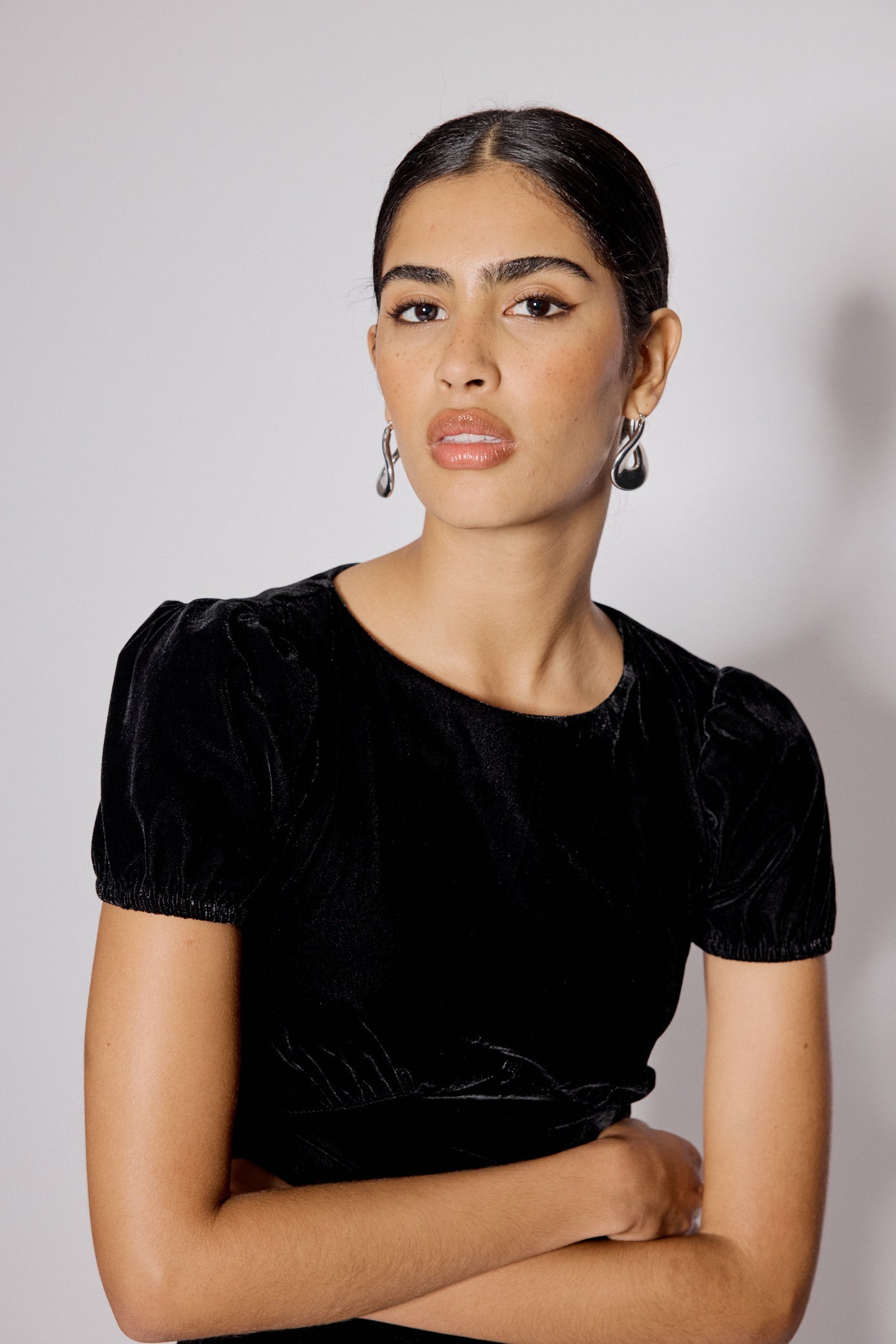 Black Velvet Frill Hem Cosmo Mini Dress