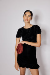 Black Velvet Frill Hem Cosmo Mini Dress