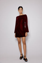 Burgundy Satin Bow Back Joelle Mini Dress