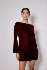 Burgundy Satin Bow Back Joelle Mini Dress