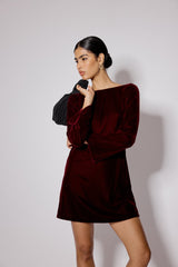 Burgundy Satin Bow Back Joelle Mini Dress